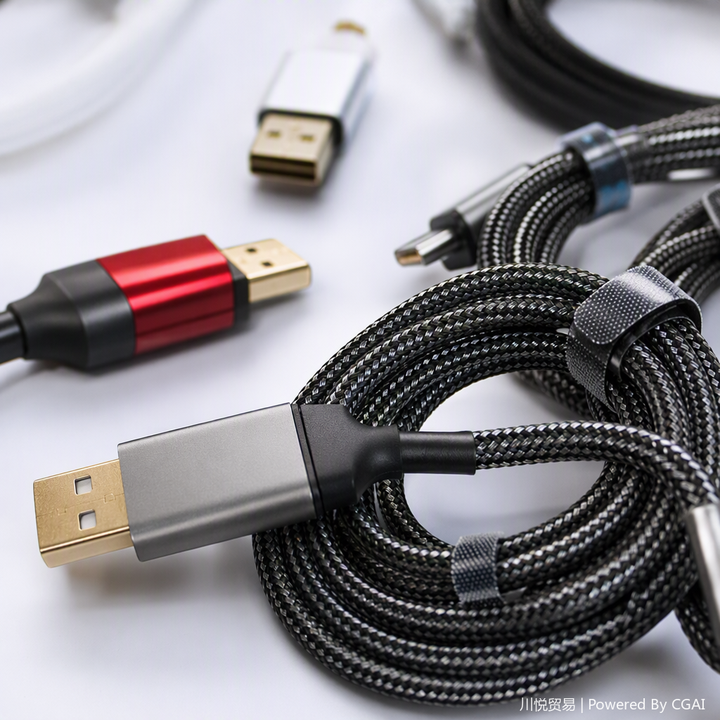 Multi-color multi-interface electronic connection cable display stand cable, multi-functional data transmission line accessory Application Scenario