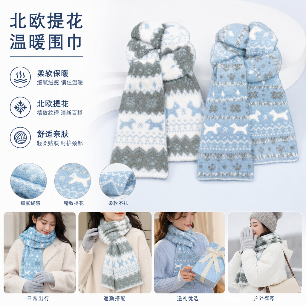 Azul claro blanco patchwork patrón bufanda moda versátil mantener caliente otoño invierno nuevo suave y cómodo bufanda para mujeres