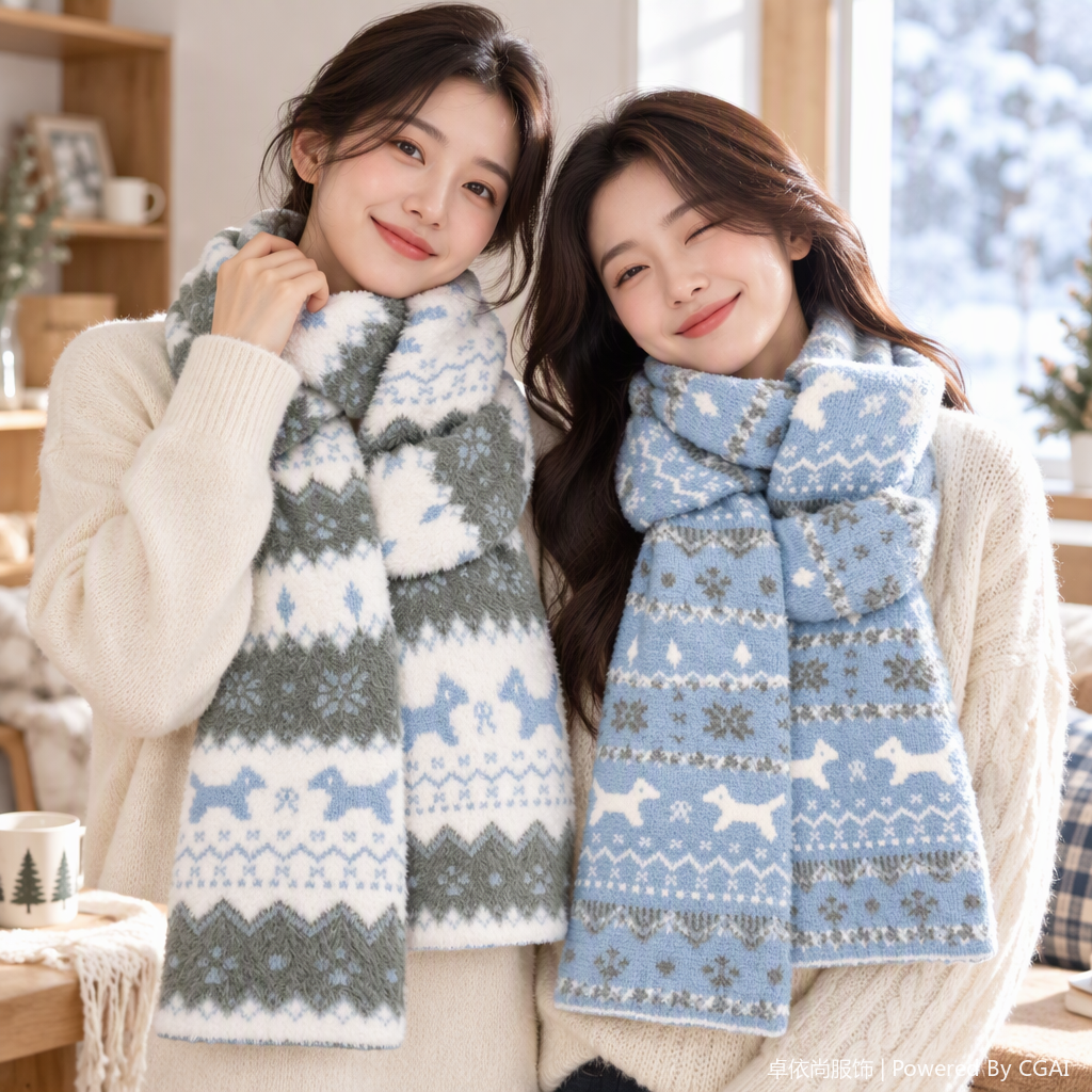 Azul claro blanco patchwork patrón bufanda moda versátil mantener caliente otoño invierno nuevo suave y cómodo bufanda para mujeres details Picture