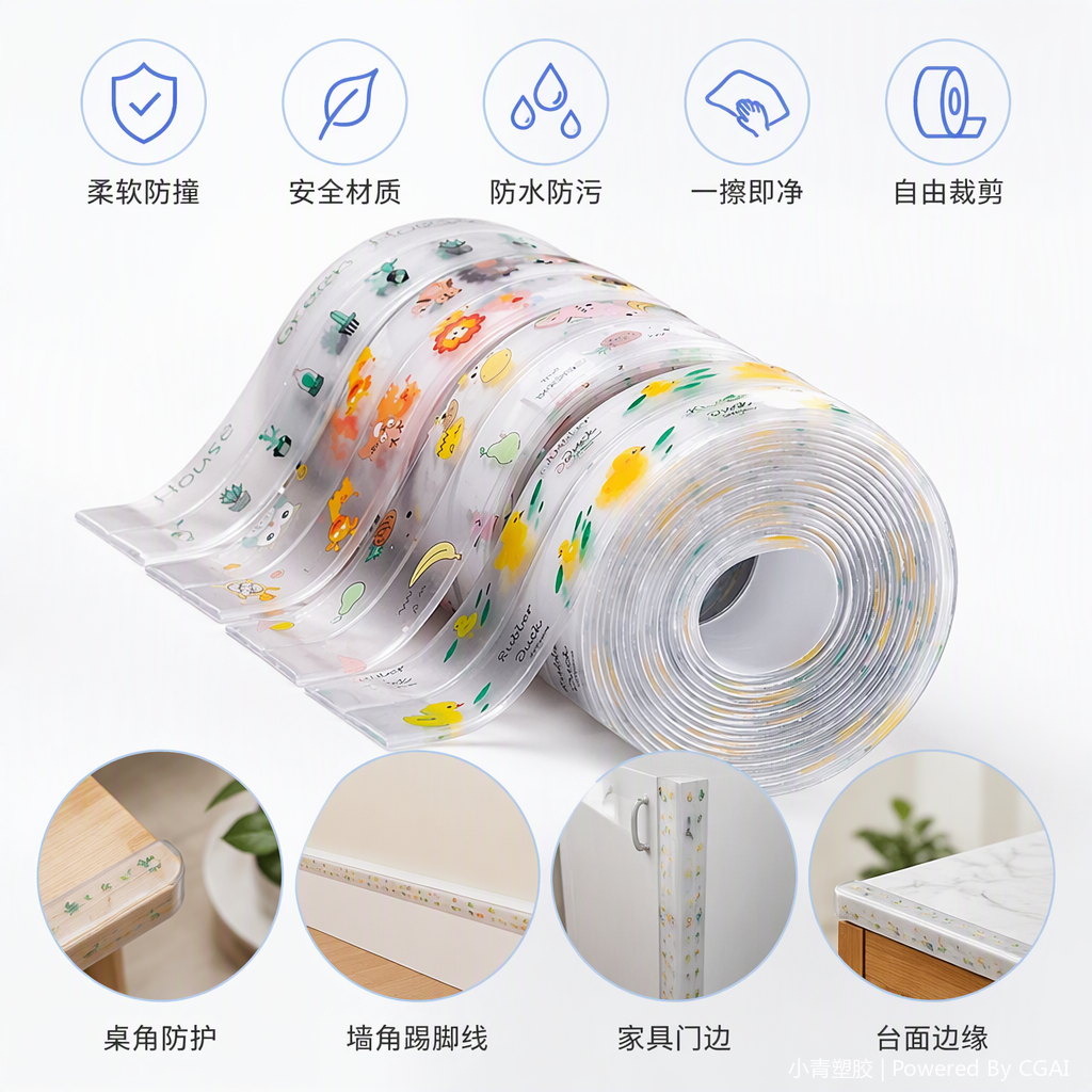 可爱卡通图案透明防撞条儿童安全保护防碰撞护角软包角贴防摔防磕碰