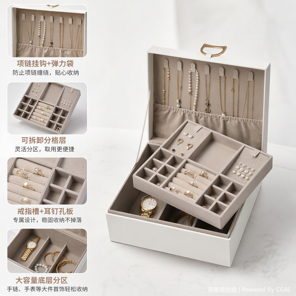 Multi-functional white storage box with golden ring buckle, organizing box, storage container, household storage supplies, storage box