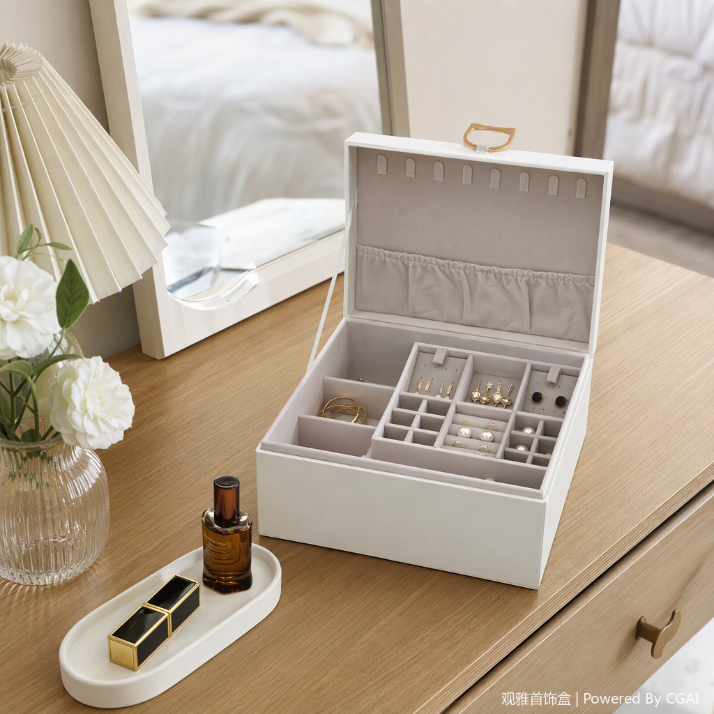 Multi-functional white storage box with golden ring buckle, organizing box, storage container, household storage supplies, storage box details Picture