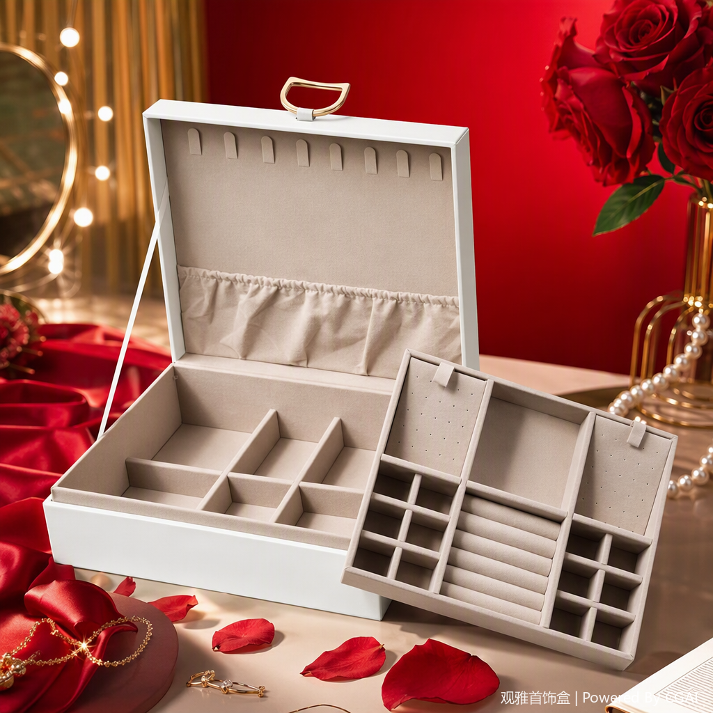 Multi-functional white storage box with golden ring buckle, organizing box, storage container, household storage supplies, storage box Specification image
