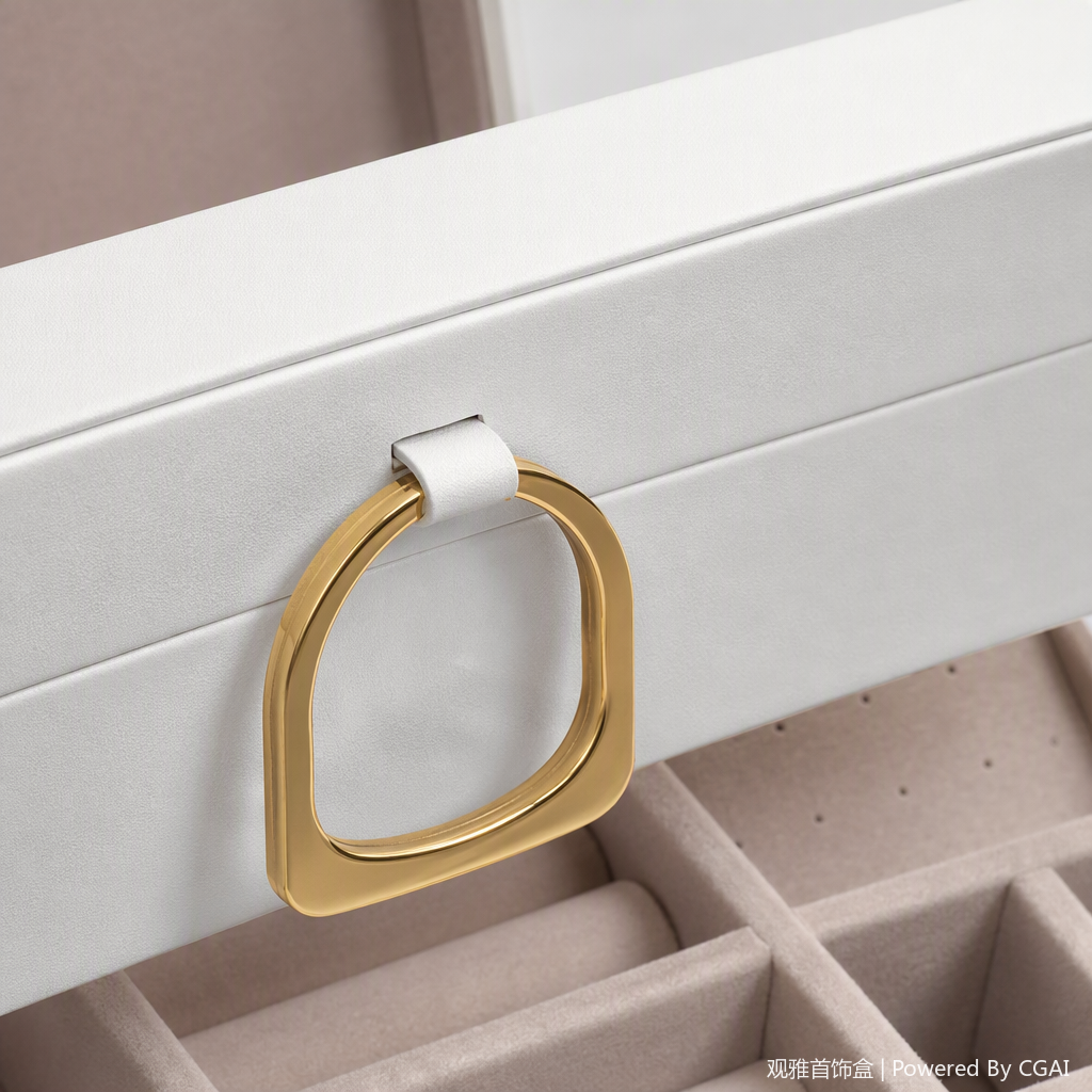 Multi-functional white storage box with golden ring buckle, organizing box, storage container, household storage supplies, storage box Application Scenario