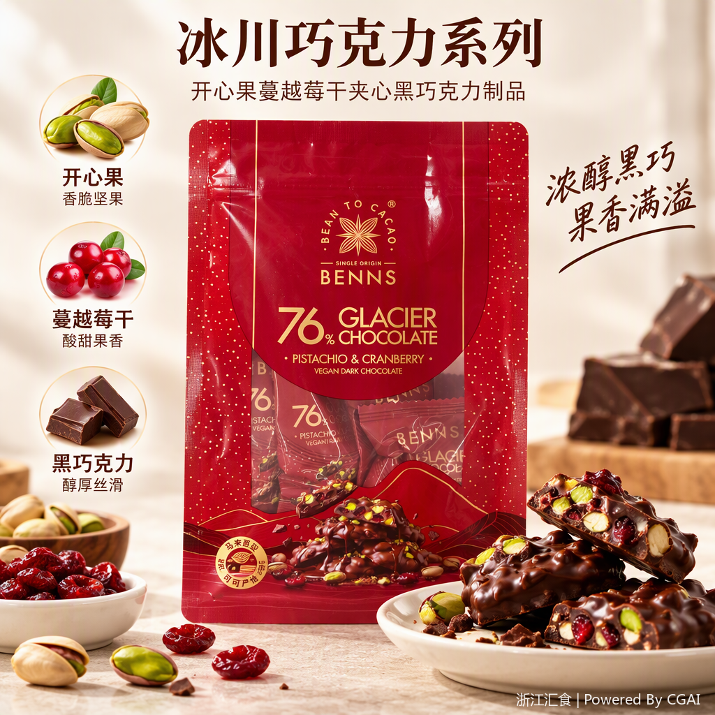 Benns76 vegano chocolate negro pistacho sabor arándano rojo bolsas dulces snack saludable y delicioso