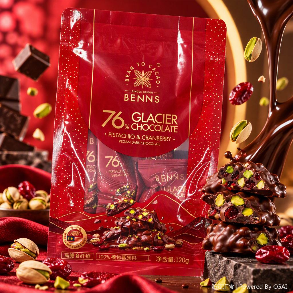 Benns76 vegano chocolate negro pistacho sabor arándano rojo bolsas dulces snack saludable y delicioso Specification image