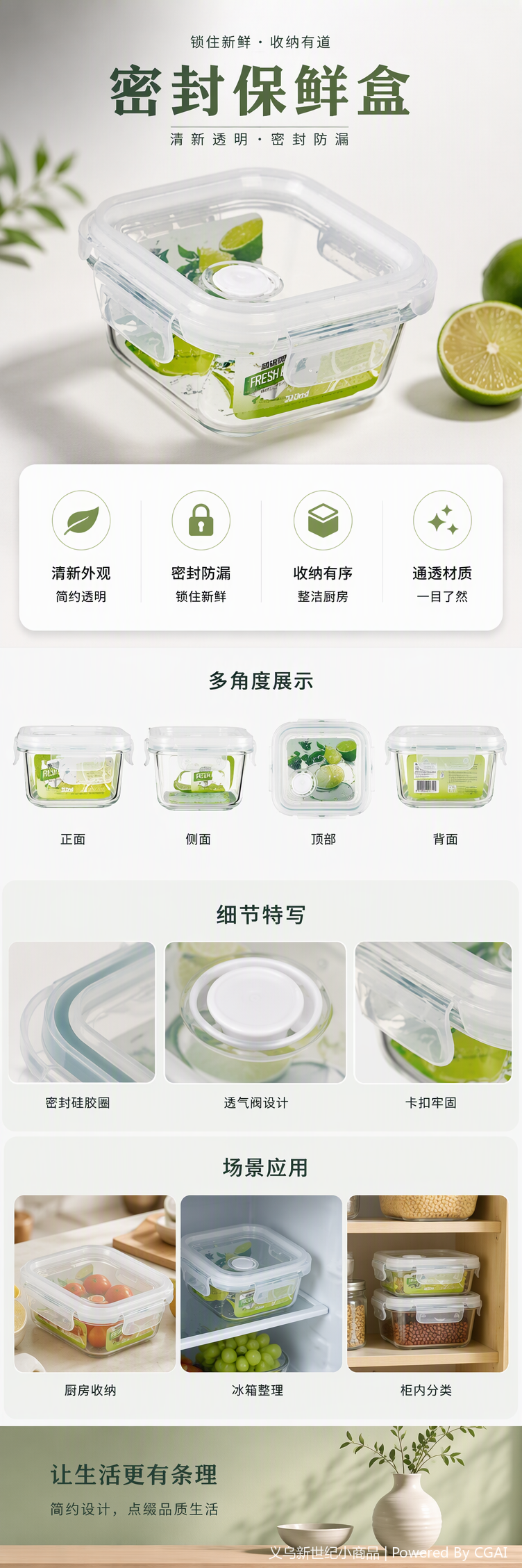 Multi-functional transparent square food storage box, sealed and durable kitchen storage and organization container, plastic storage box pic 1