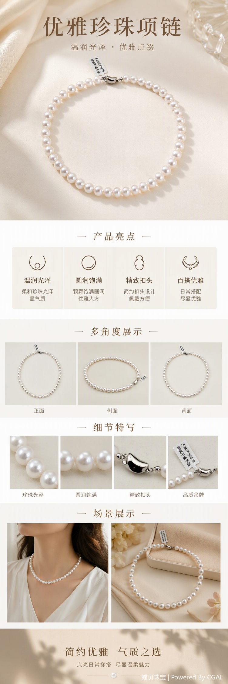 Elegant, pure and natural freshwater pearl necklace, simple and stylish for women, a perfect gift pic 1