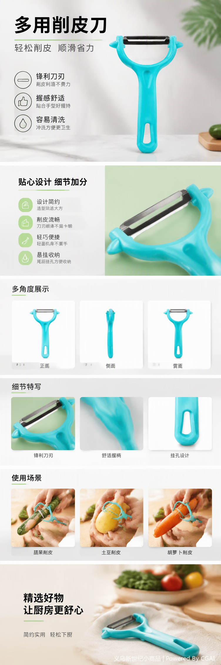 Multi-functional peeler with blue plastic handle, kitchenware, fruit and vegetable peeler, portable and durable pic 1