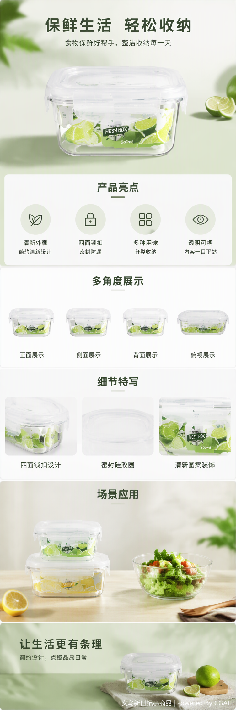 Heat-resistant and cold-resistant transparent glass sealed storage box, kitchen storage and organization container, large-capacity food preservation box pic 1