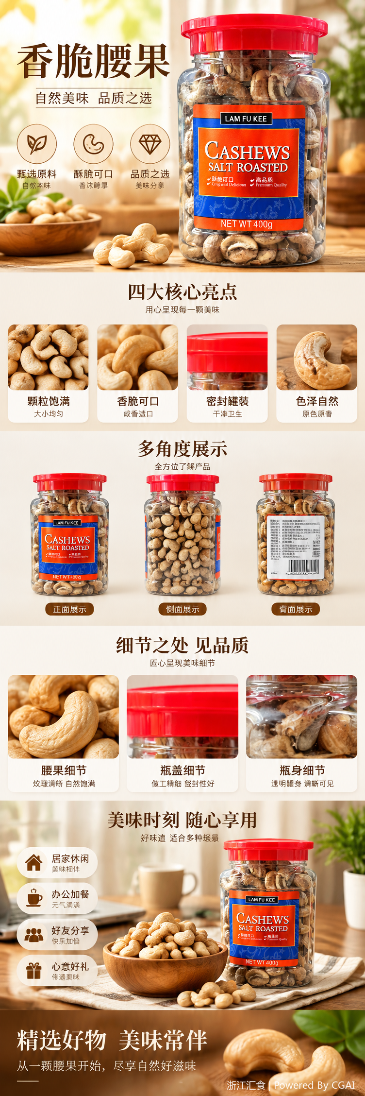 Linfu Ji Fragrant salt-baked cashew Nuts 400g transparent can packaging, snack, nuts and roasted goods, healthy snack box pic 1