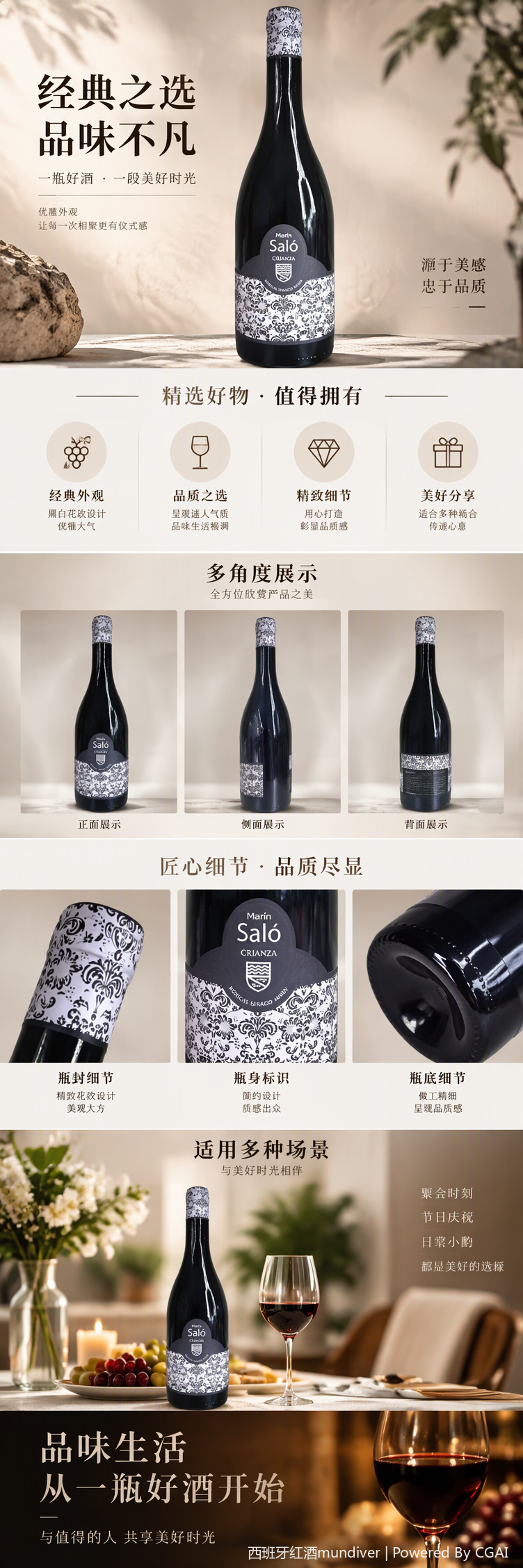 Marín saló Crianza negro botella de vino intenso y corpulento colección sabor vintage pic 1