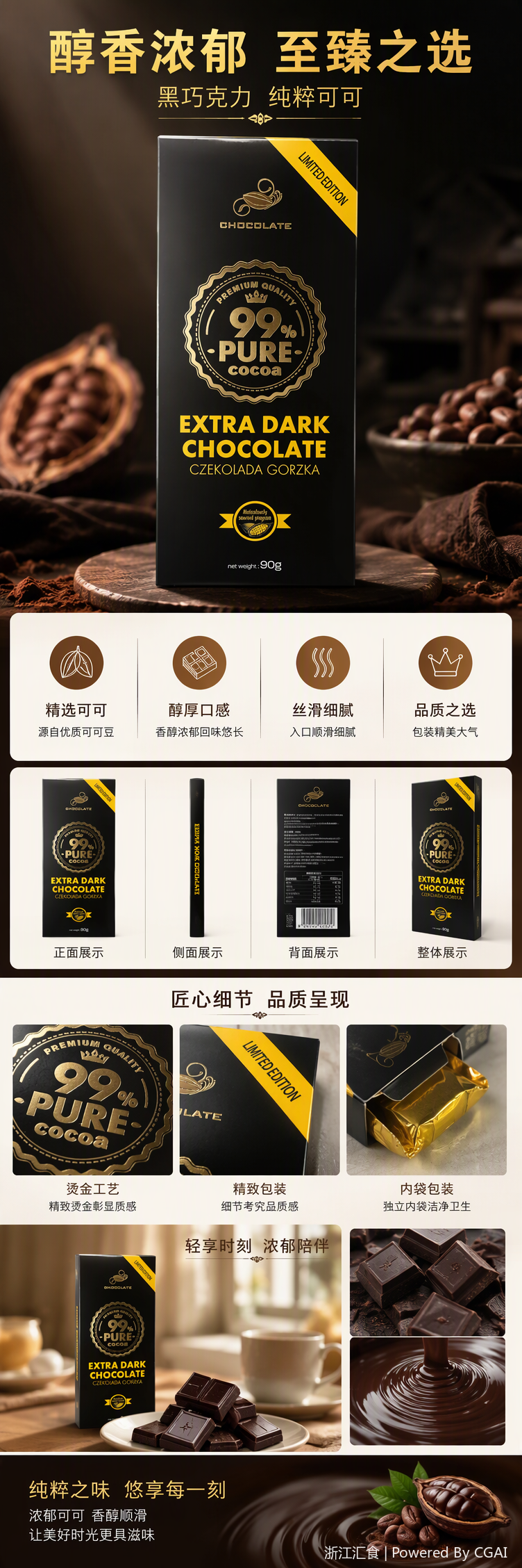 Rico chocolate puro chocolate negro caja de regalo paquete negro 99% chocolate puro dulces snacks regalos pic 1