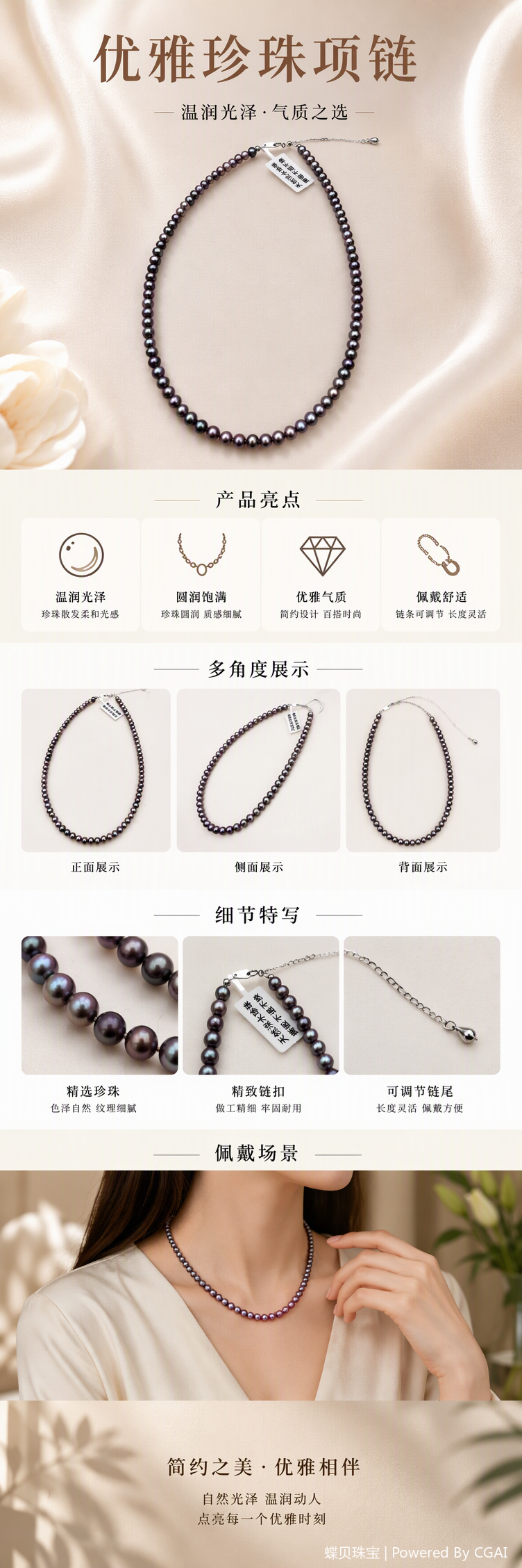 This fashionable and elegant deep purple pearl necklace is a versatile gift with a feminine charm. It is set with exquisite jewelry pic 1