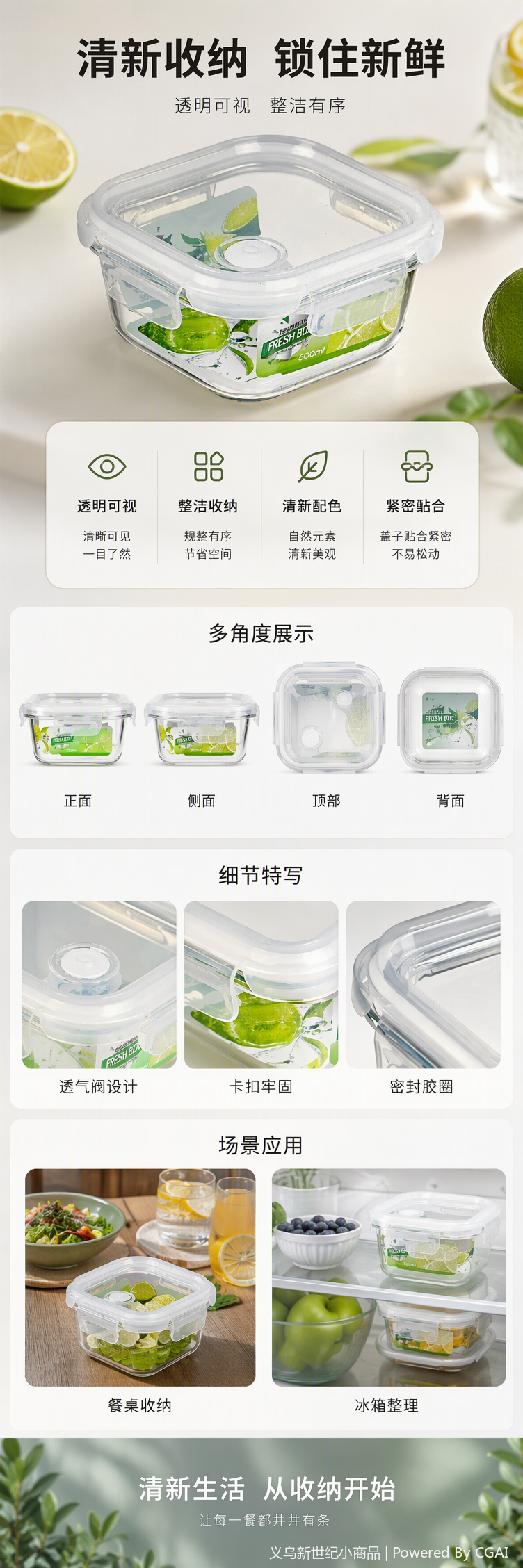 The multi-functional transparent glass fresh-keeping box is a sealed storage container and a kitchen storage product. It is heat-resistant, cold-resistant, healthy and environmentally friendly pic 1