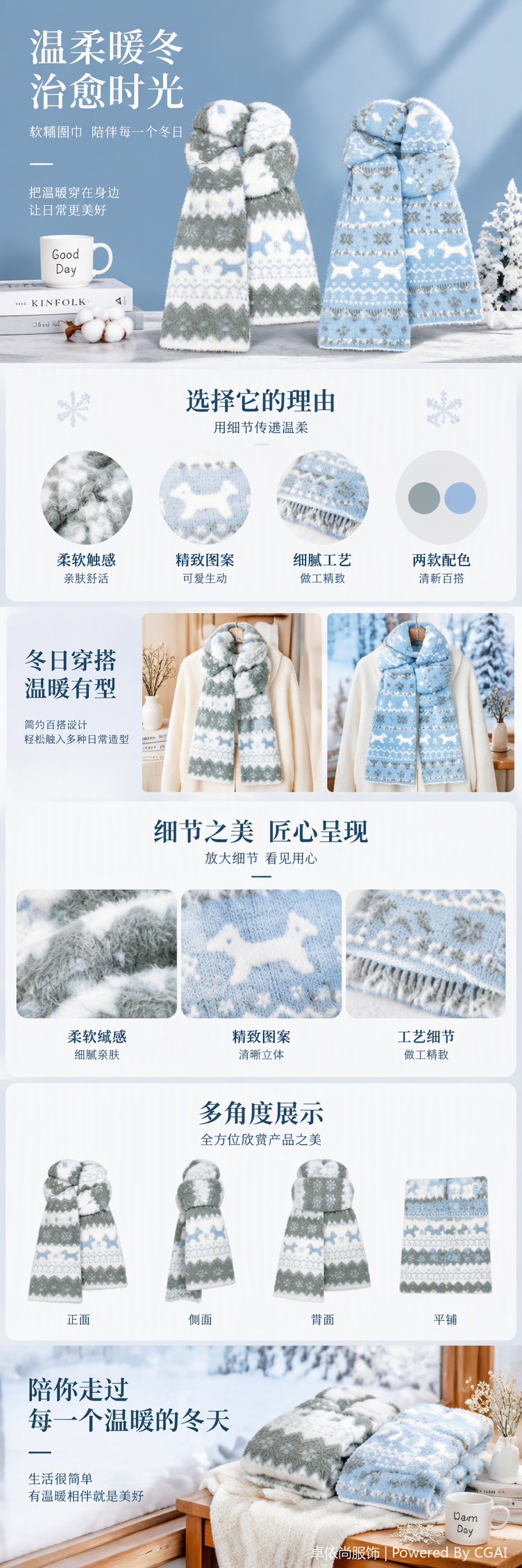 Azul claro blanco patchwork patrón bufanda moda versátil mantener caliente otoño invierno nuevo suave y cómodo bufanda para mujeres pic 1