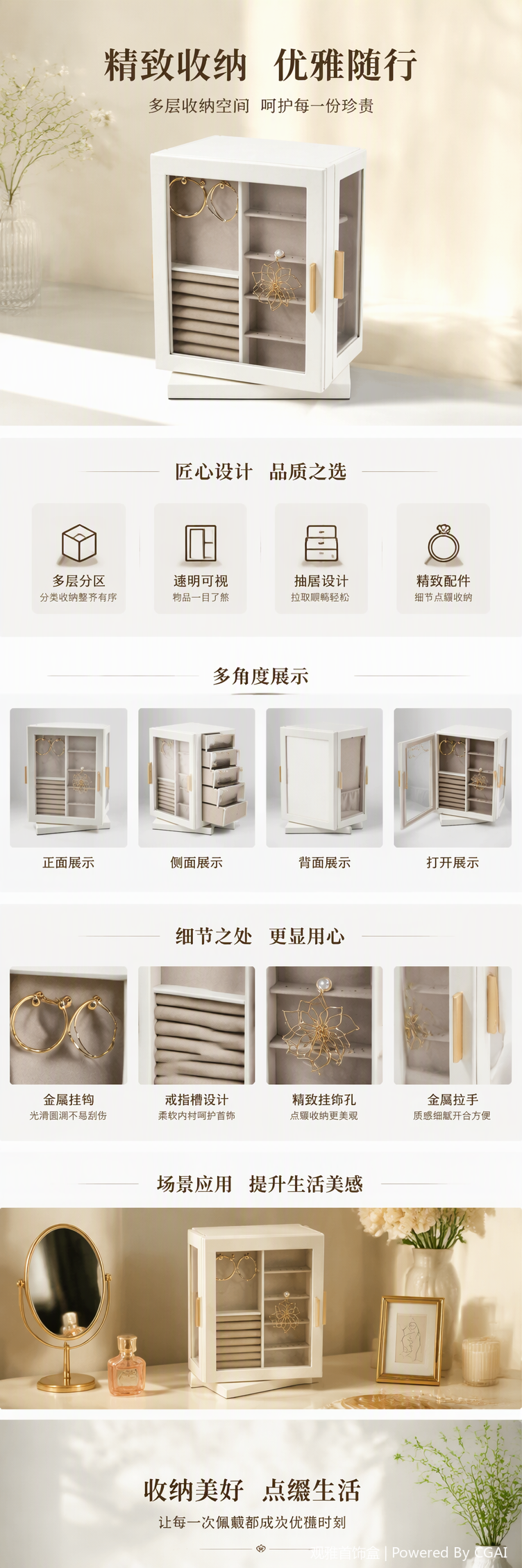 White glass door jewelry storage box, multi-layer organizing box, jewelry display storage cabinet, storage box, jewelry cabinet, home simple style pic 1