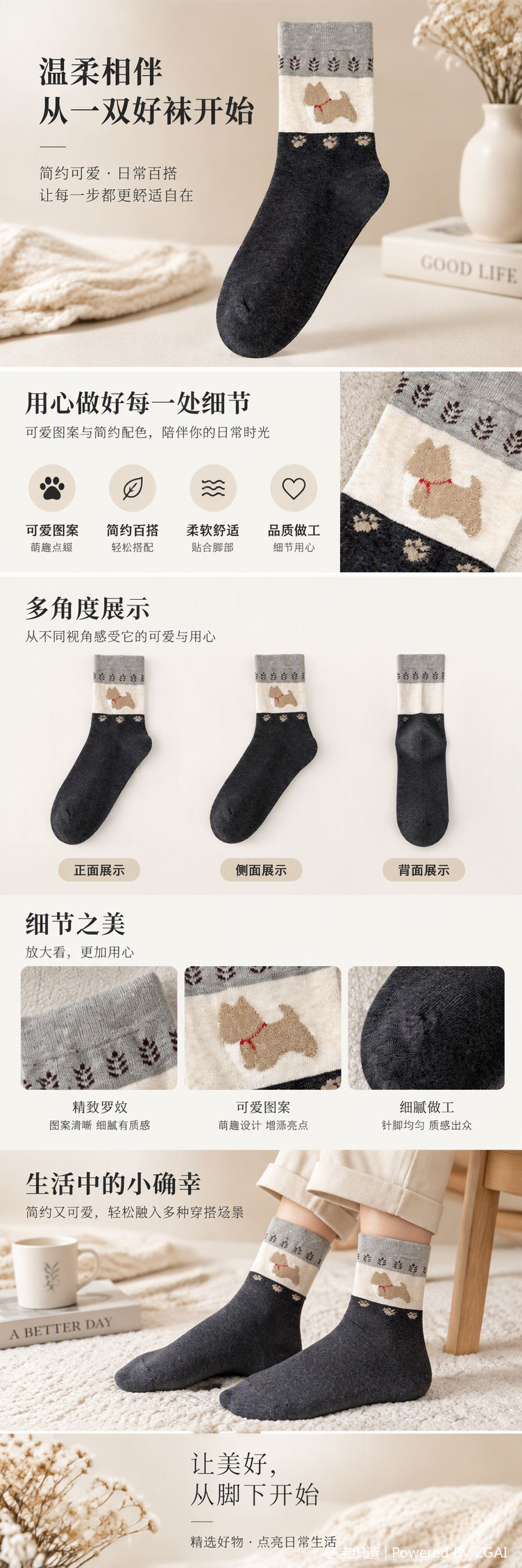 Grey knitted socks with dog patterns are casual, comfortable, cute, trendy and versatile. They are perfect for girls and boys pic 1