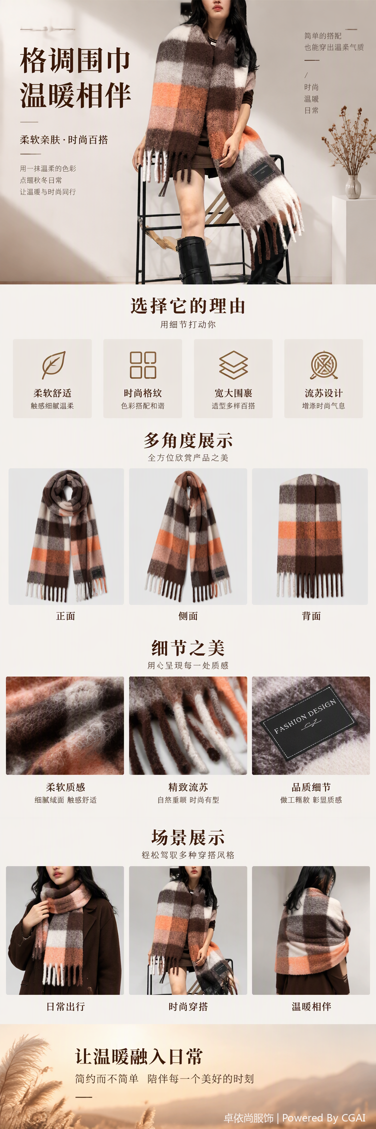 The checkered tassel scarf is fashionable and versatile. The model shows the new autumn and winter warm shawl for women pic 1