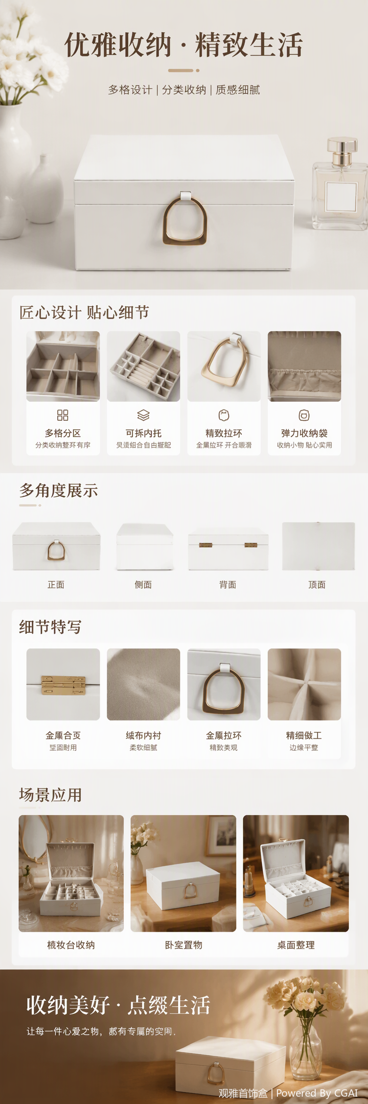 Multi-functional white storage box with golden ring buckle, organizing box, storage container, household storage supplies, storage box pic 1