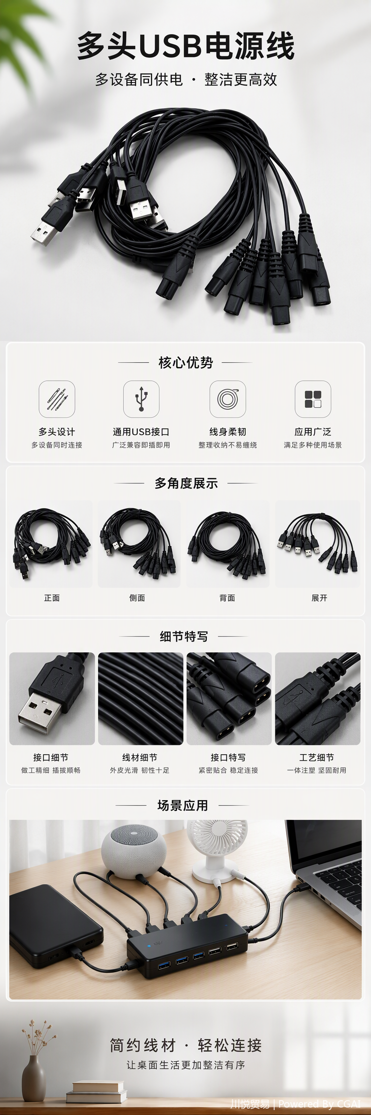 Черная минута мультиusb-кабель адаптивна к быстрой загрузке кабеля, высококачественной и портативной зарядной линии сотового телефона pic 1