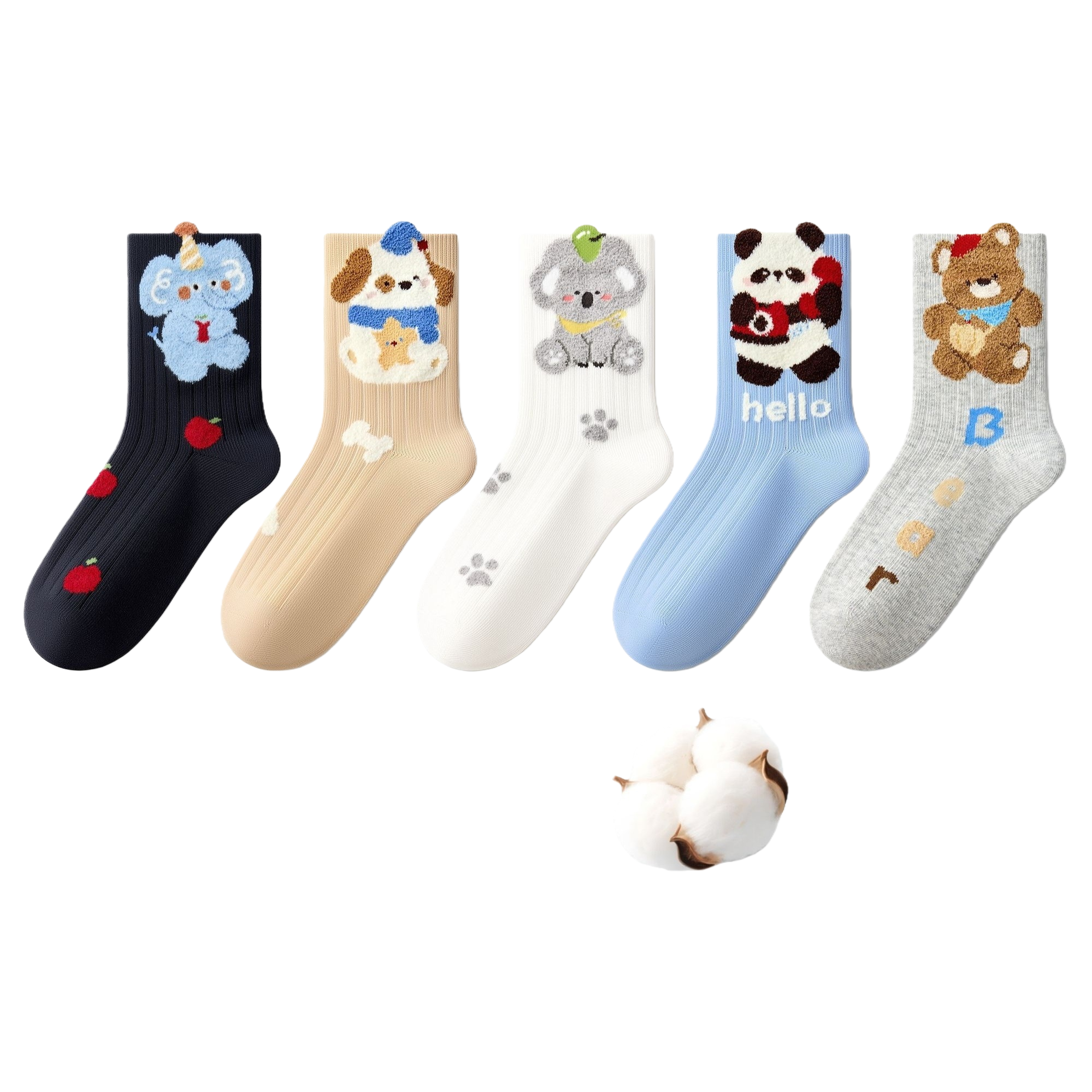 Five pairs of cute animal-patterned children's cotton socks, Spring and Summer comfortable and breathable children's socks set, cotton socks, children's socks Item Picture