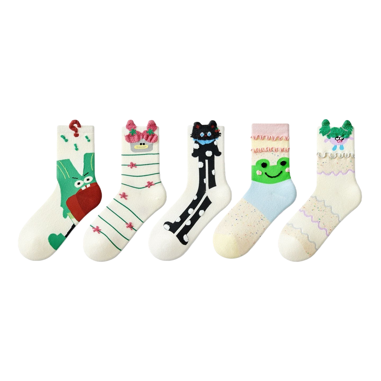 Five pairs of cute cartoon pattern socks for children, boys and girls, sporty and casual pure cotton spring and summer style, trendy and versatile set Item Picture