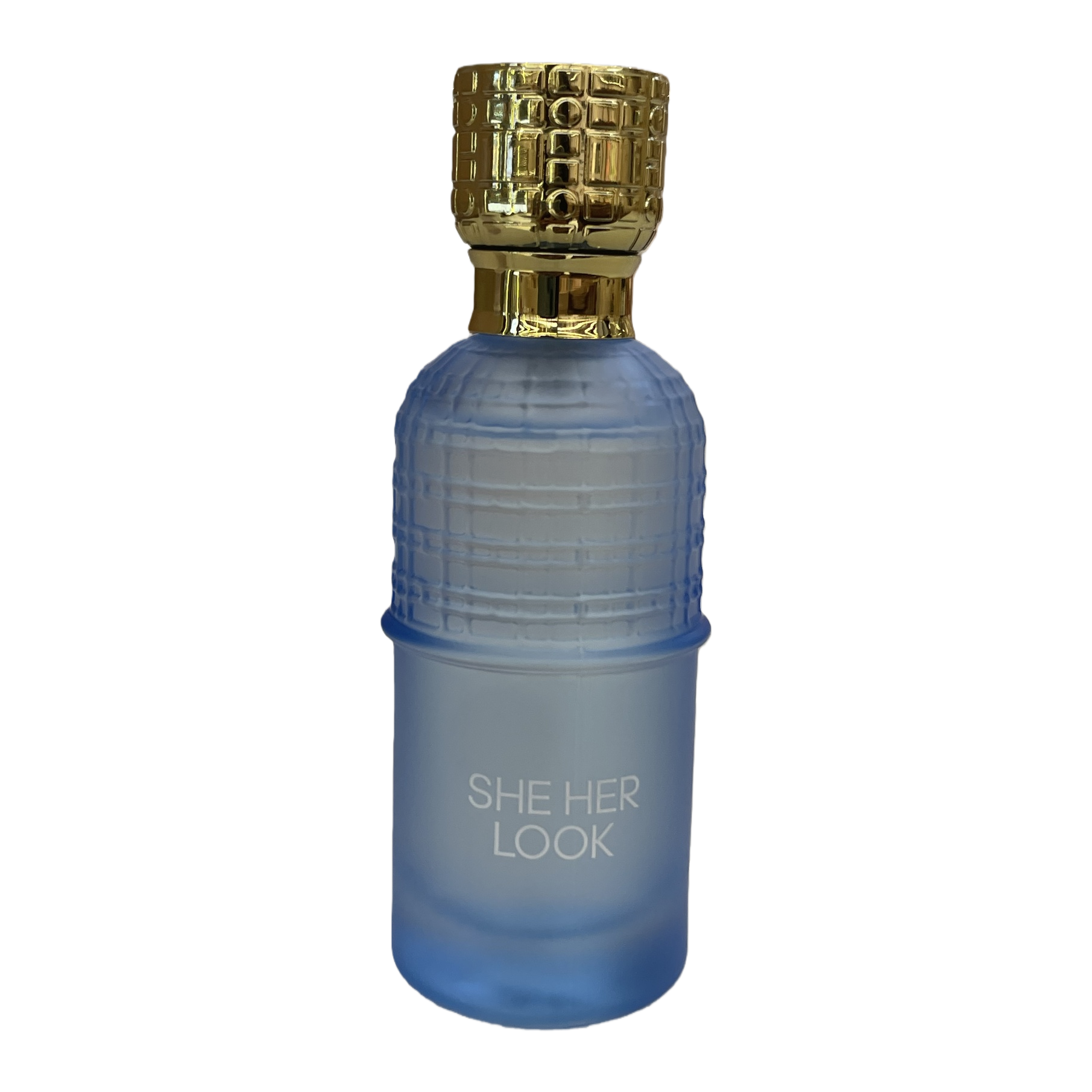 Blue frosted glass perfume bottle, golden grid texture bottle cap, fashionable, elegant and exquisite packaging, gift decoration Item Picture