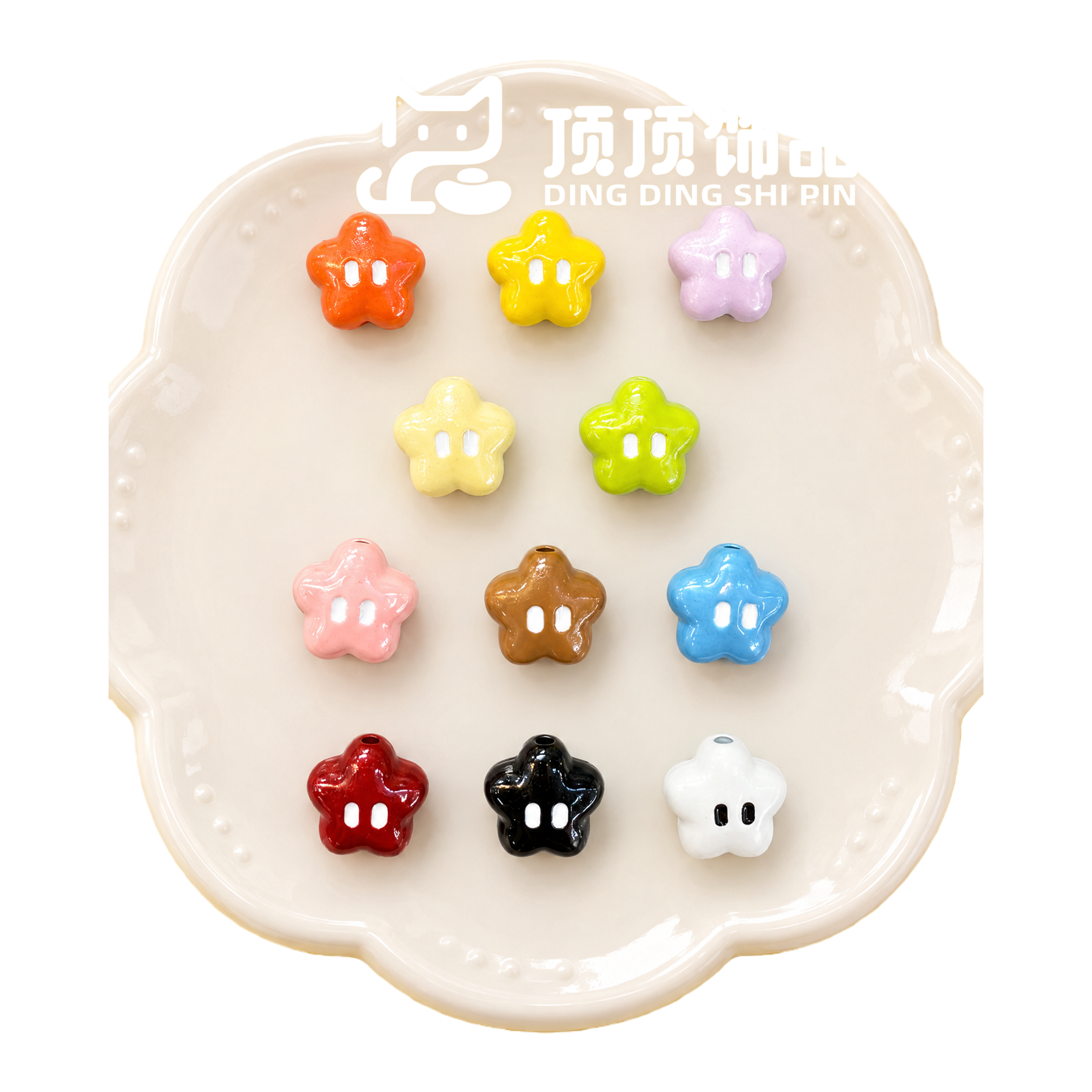 多彩五角星陶瓷纽扣手工服饰装饰配件创意个性DIY材料白底实物图