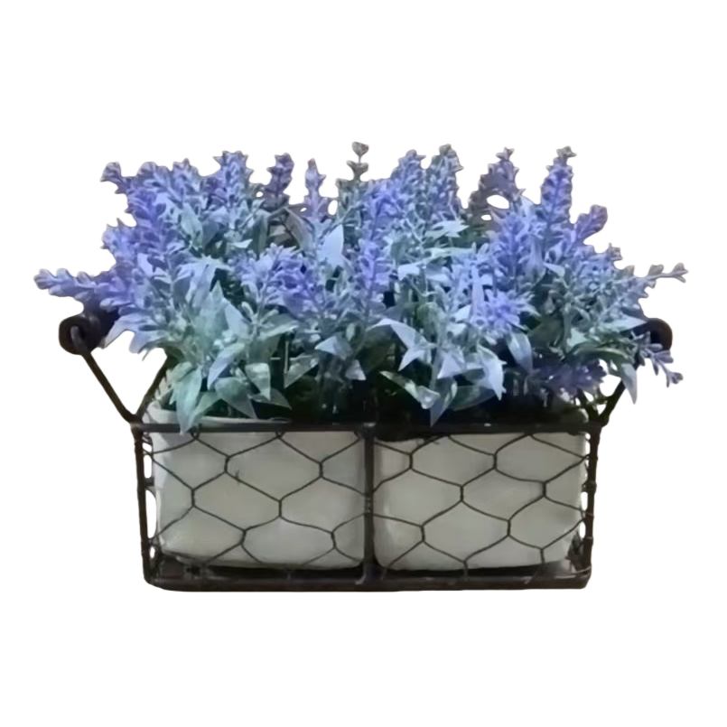 Simulated lavender purple flower pot, double-grid ironwork net basket, succulent plant flowerpot, decorative item, household goods Item Picture