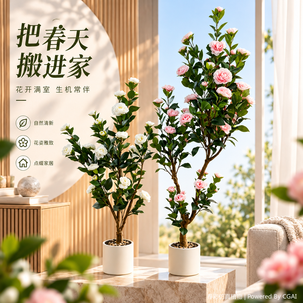 Rosa blanco camelia plantas en maceta interior vegetación ornamental flores primavera verano suculentas decoración Specification image