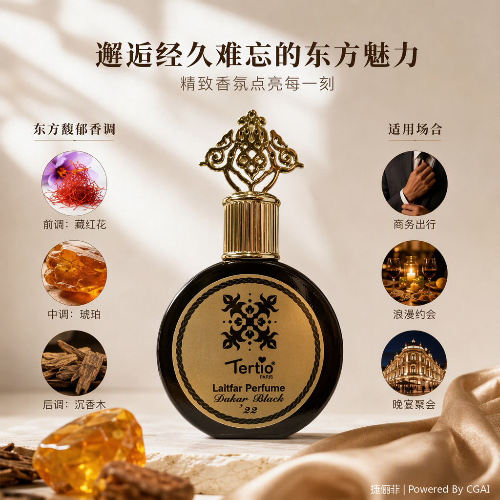 金色雕花瓶盖搭配黑色圆形香水瓶优雅时尚香氛容器精品装饰品
