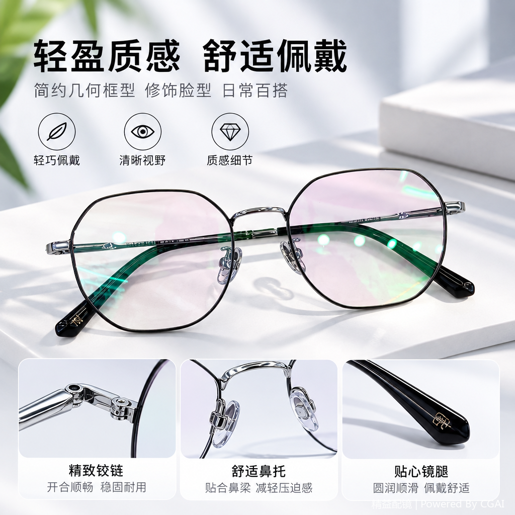 Fashionable and lightweight metal-framed glasses for both men and women, high-definition anti-glare frame, trendy style Specification image