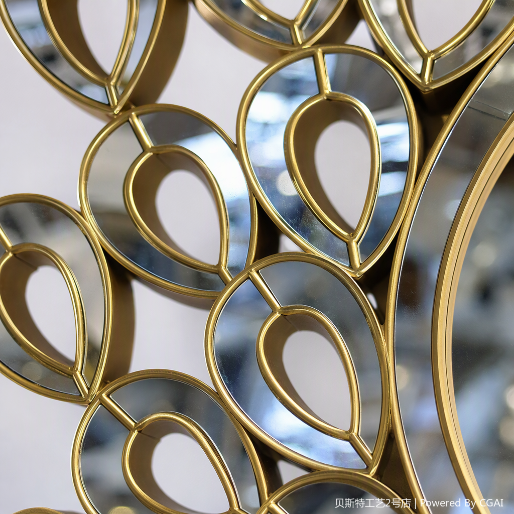 مرآة دائرية مزخرفة على شكل ورقة ذهبية، ومرآة جدارية ذات شكل دائري، شكل تصميم فني لحرفة نوم غرفة المعيشة العصرية Application Scenario