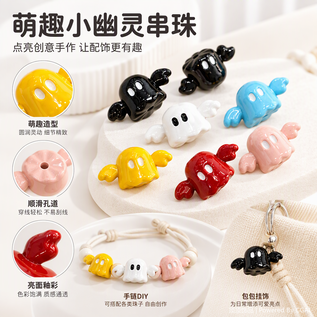 创意彩色陶瓷幽灵造型装饰品个性时尚家居摆件儿童礼物