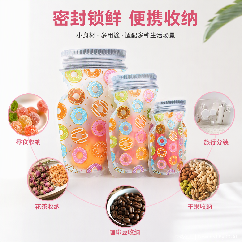 Multi-purpose transparent self-sealing plastic bags, portable packaging bags, food storage bags, family organizing bags details Picture