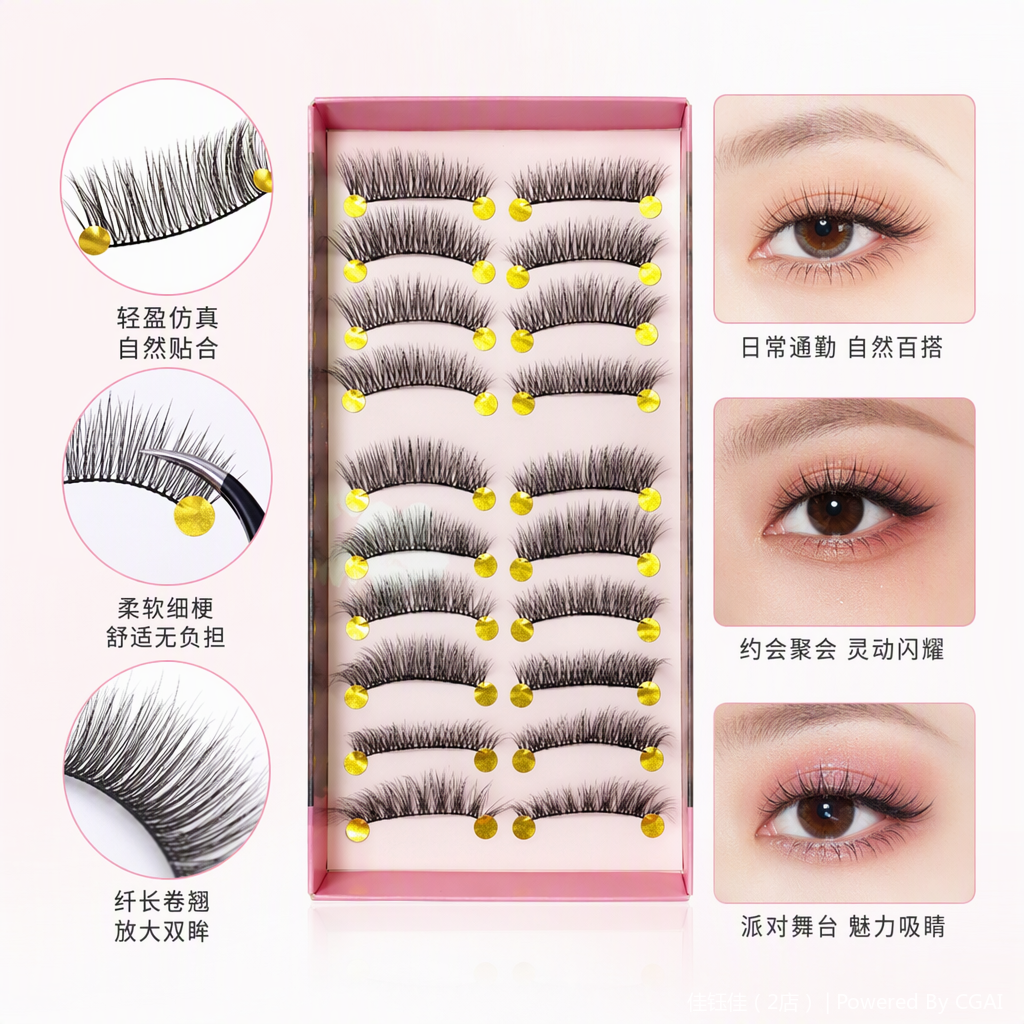 Natural thick false eyelash beauty tool, long-lasting and slender, enhances the natural look of eye makeup, suitable for multiple occasions details Picture