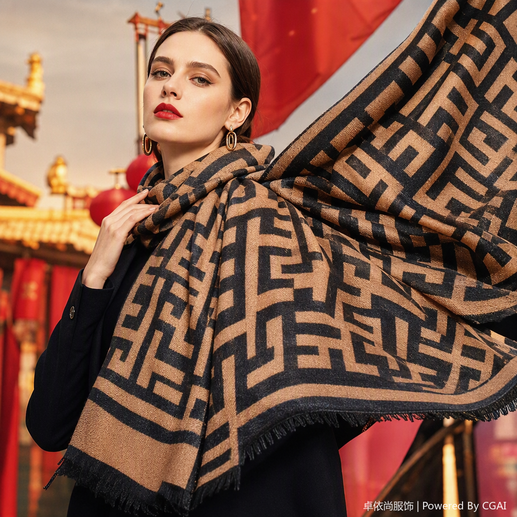 Fashionable black and brown color letter pattern scarf, warm and versatile, new autumn and winter trendy shawl for women Specification image
