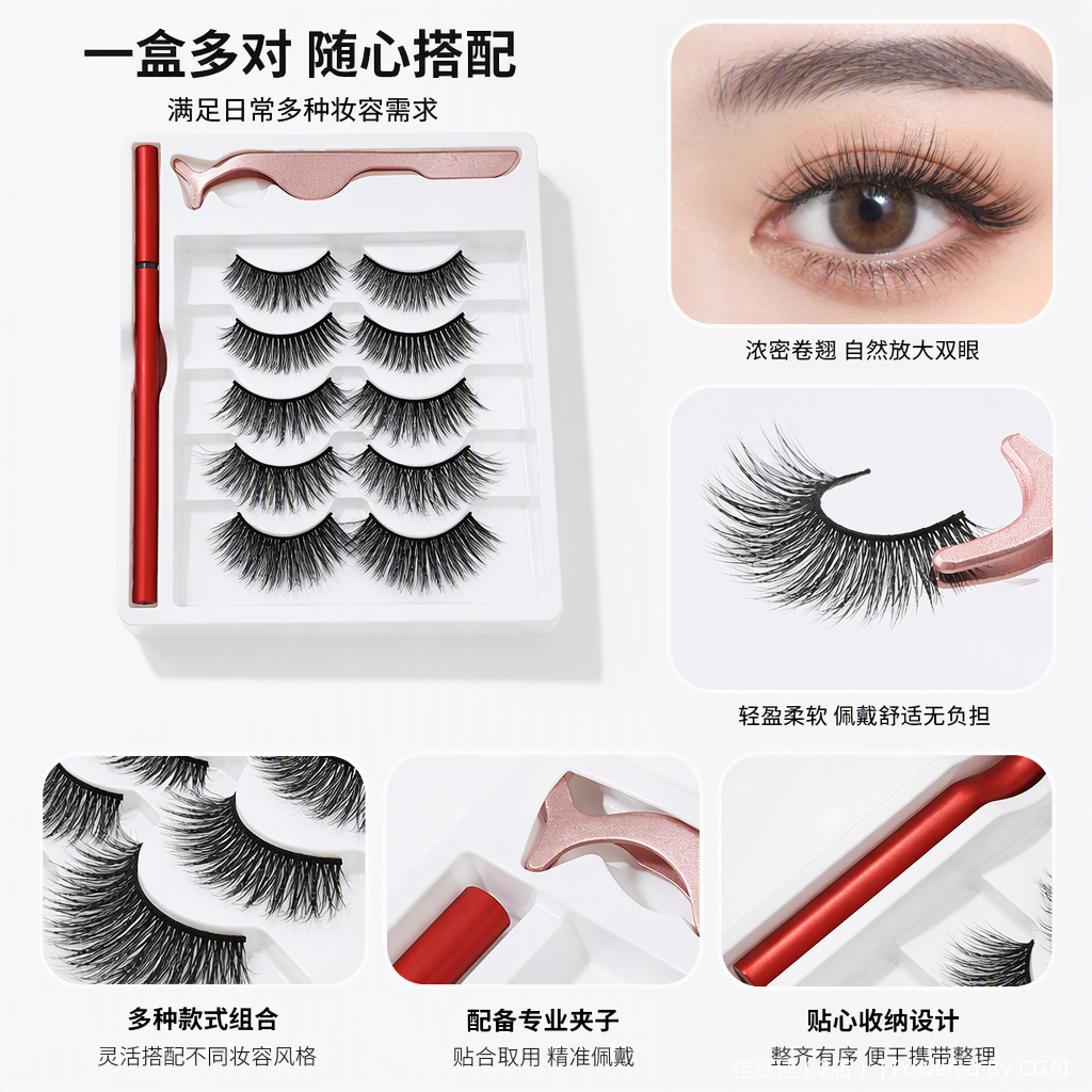 Natural thick false eyelashes, long-lasting and slender beauty tools, enhance eye makeup effect, soft, comfortable and easy to stick