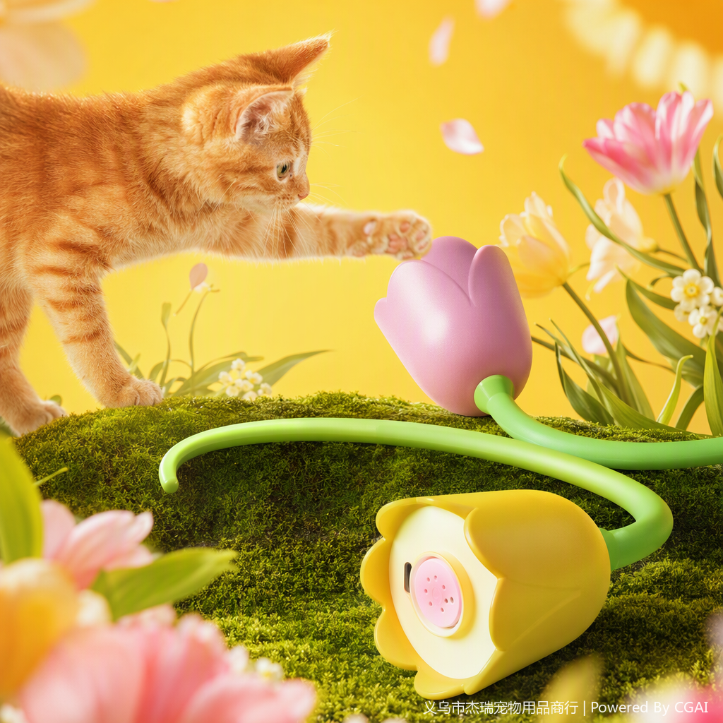 Colorful cat toys with flower magic tails are fun