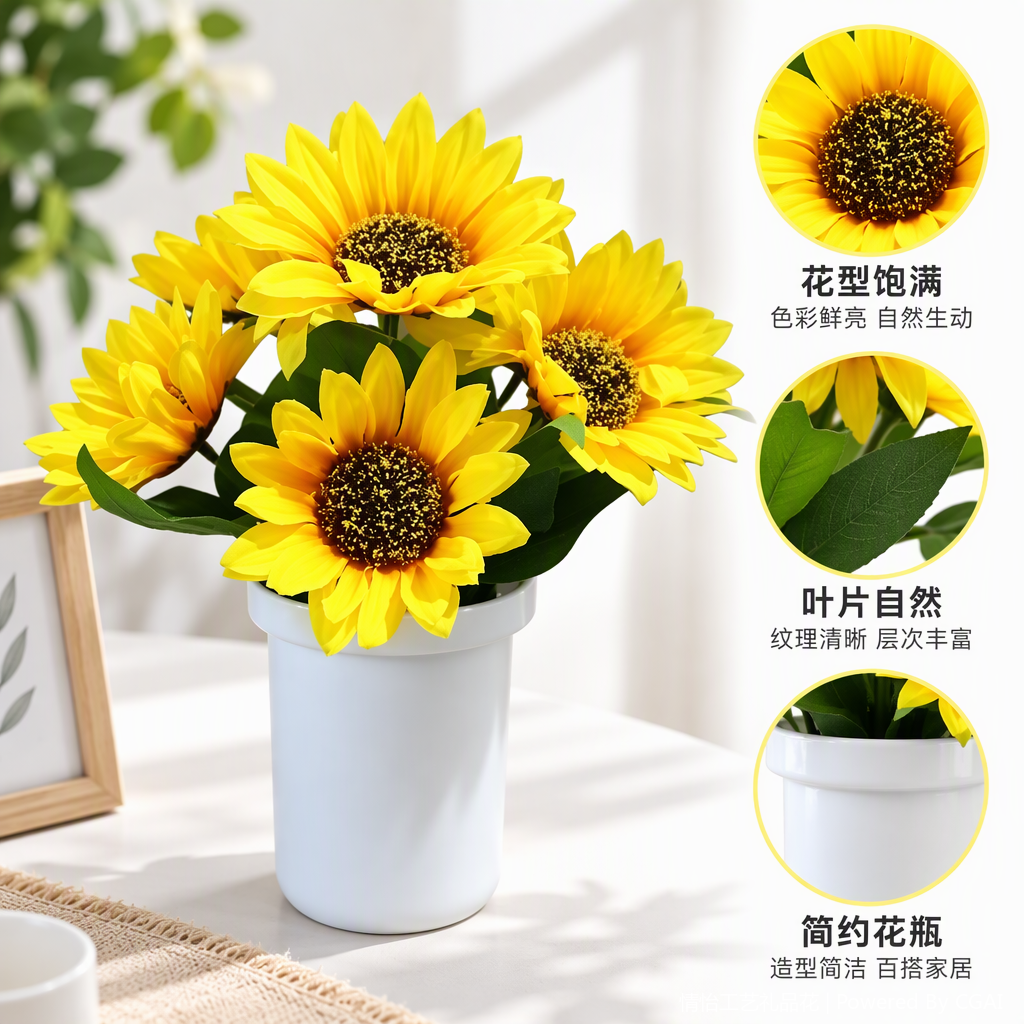 Girasol jarrón blanco arreglo floral decoración del hogar simple moderno sunshine artículos de arte floral