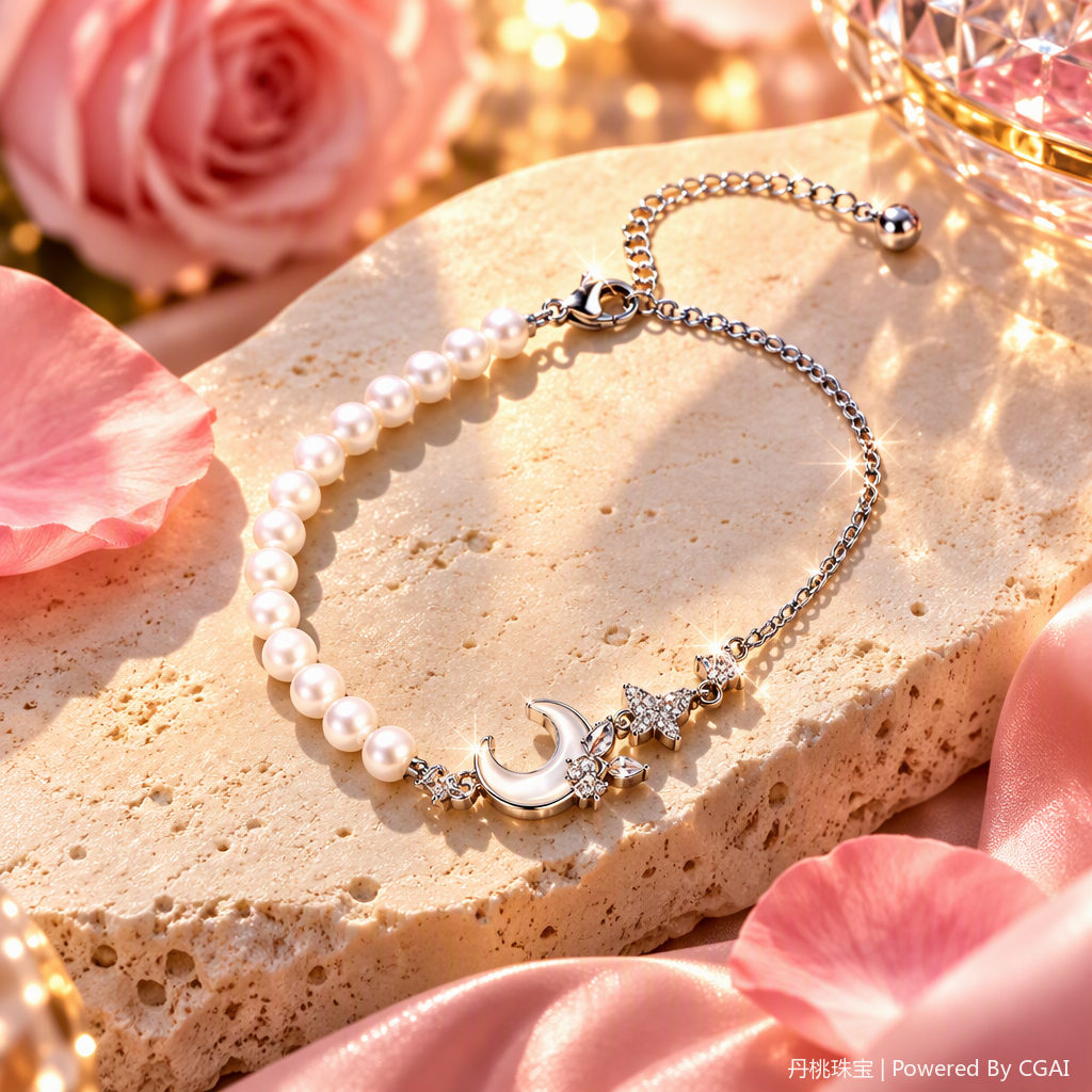 Fashionable bracelet with beaded moon and star pendants, simple and versatile girls' jewelry, trendy accessories Specification image