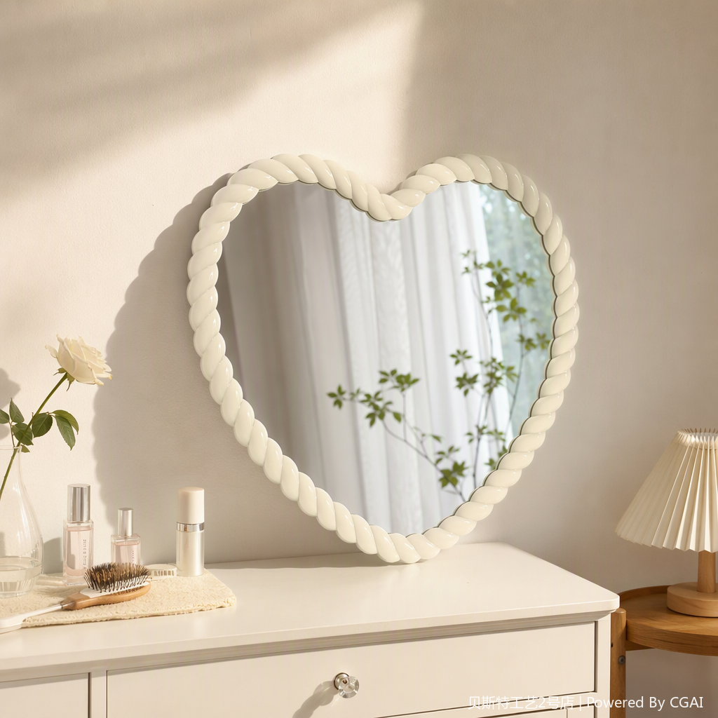 Cuerda blanca moldura bisel espejo redondo espejo decorativo simple y moderno espejo de tocador de baño espejo colgante creativo details Picture