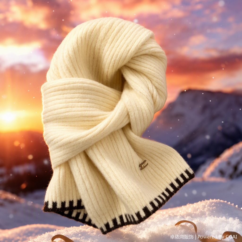 Warm and soft off-white knitted scarf, a versatile and warm long style for ladies, is a classic must-have for winter Specification image
