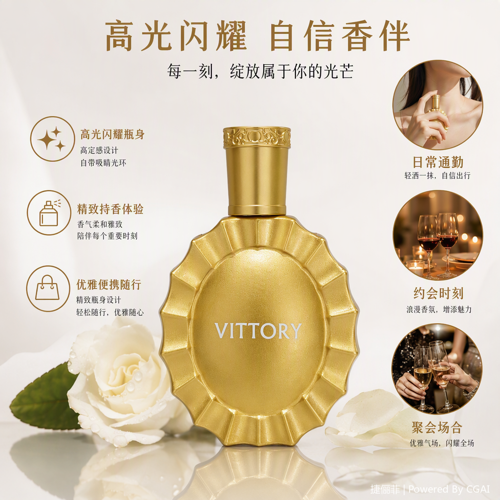 VITTORY金色扇形香水瓶时尚简约高端精致女士男士通用包装配件
