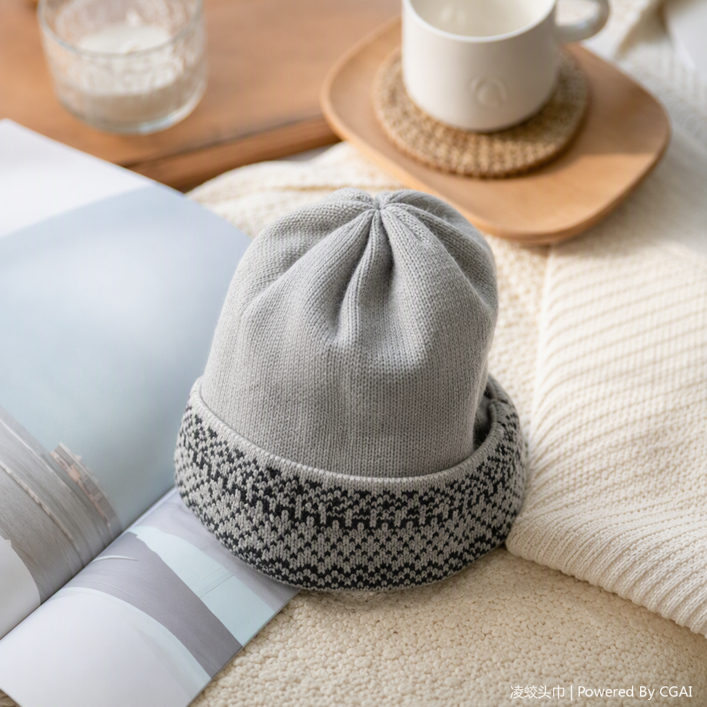 Fashionable and versatile knitted hat, warm and casual in winter. Grey knitted hat, a trendy style suitable for both men and women details Picture