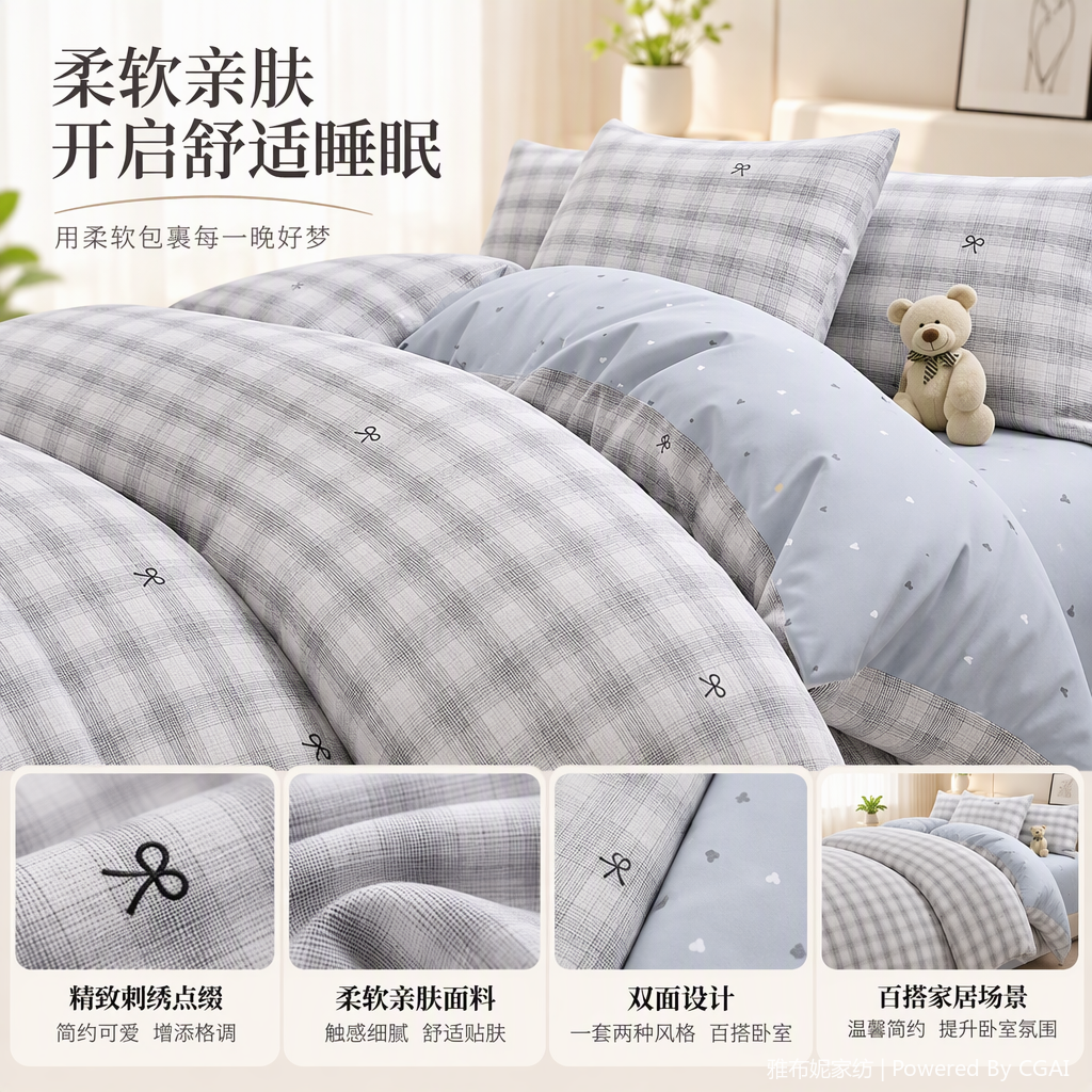 舒适纯棉四件套床上用品简约时尚多色可选家用床单被套床品套装
