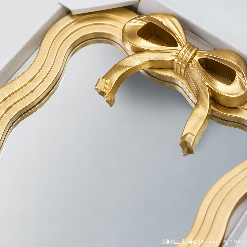 A golden wavy border with a bow decorative mirror, a fashionable and simple home decoration, a bedroom dressing mirror ornament Application Scenario