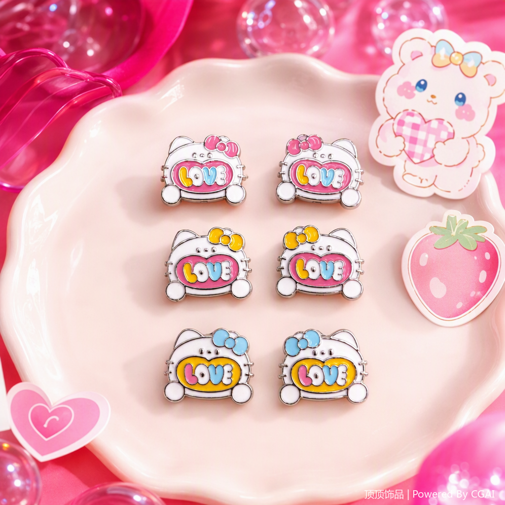 六枚彩色LOVE字样Hello Kitty造型胸针时尚百搭个性饰品礼品收藏细节图