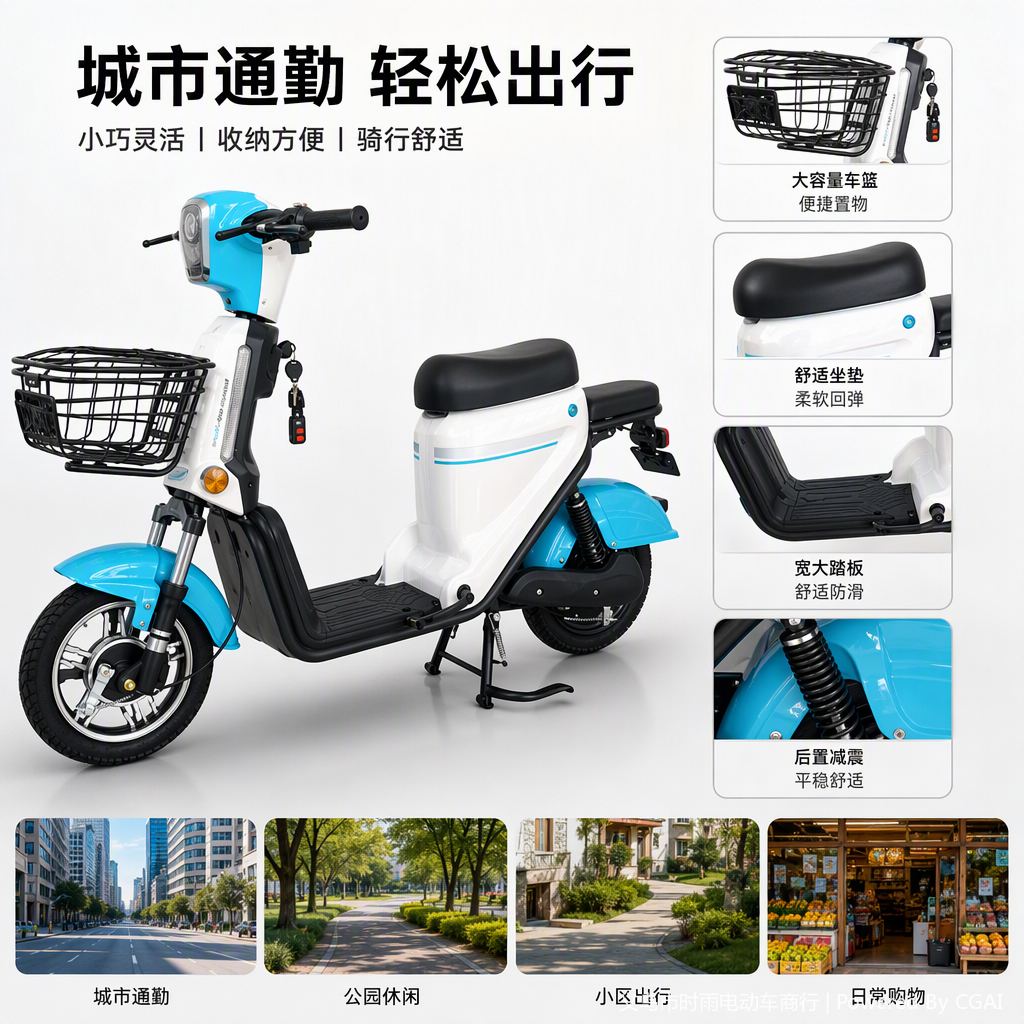 高性能电动自行车锂电池车架快充续航长便携休闲骑行代步神器